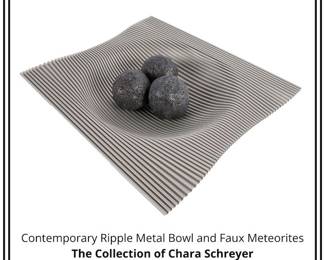 Contemporary Ripple Metal Bowl and Faux Meteorites