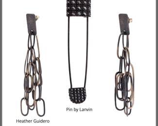earrings by Heather Guidero and brooch by Lanvin