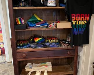 Pride teeshirts, caps, bags, bracelets, jewelry