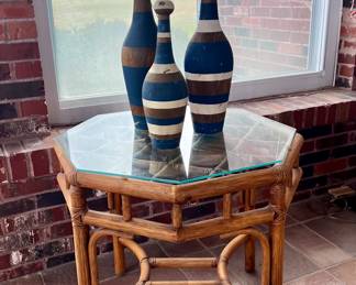 Rattan and Glass End Table