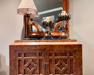 Henredon Leather Wrapped Chest and Mirror