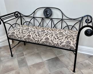 Wrought Iron Bench with Cushion