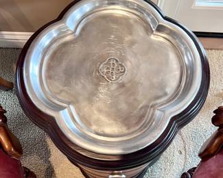 Thomasville Bogart Leather Wrapped Silver Top Accent Table