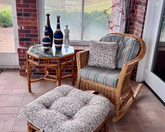 Indoor / Outdoor Rattan Seating Set and Wicker Rocker 