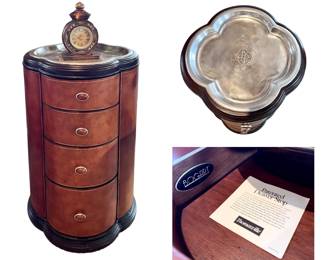 Thomasville "Bogart" Leather Wrapped Accent Table with Silver Top