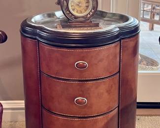 Thomasville Bogart Leather Wrapped Silver Top Accent Table