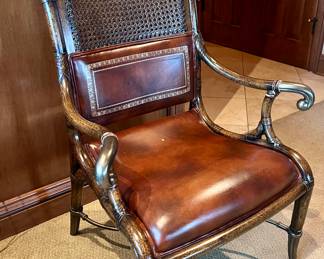 Leather Roll Back Cane Chair 
