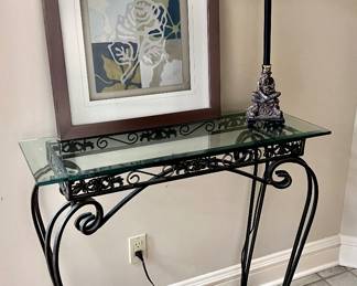 Accent Table, Art and Monkey Lamp