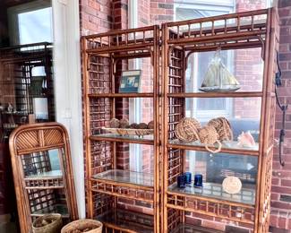 Rattan Bookcases, Décor and Mirror