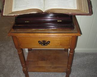 antique bible and stand