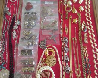 large collection of costume and modernist mexican silver jewelry, trifari, monet, etc.