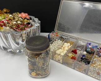 Crystal Bowl Filled With CRAFT jewelry beads and more