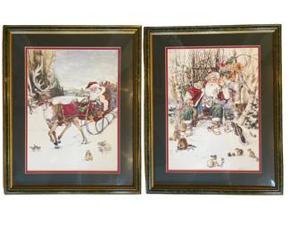 Two Jodi Jensen Lithograph Framed Prints Olde World Santa