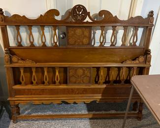 Hand carved twin bed frame and footboard 
