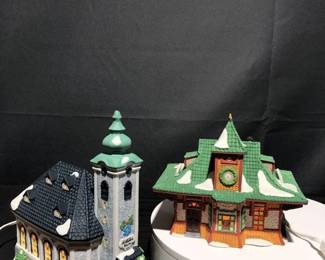 2 Dept 56 Alpine Village Series Pieces Bahnhofstrasse and St Nikolais Kirche