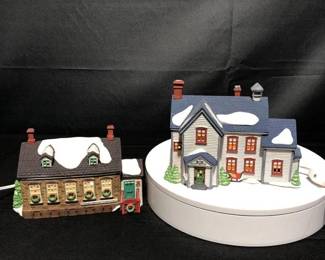 Pair of Dept 56 Heritage Village Pennsylvania Dutch Farmhouse and Stoney Brook Town Hall New England Series