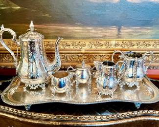 LOVELY SILVER TRAY AND TEA SET.