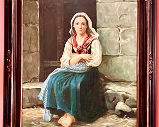 FRENCH PEASANT WOMAN OIL PAINTING BY R. HERBERT.