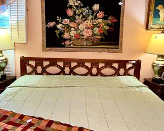 KING MATTRESS WITH TEMPURPEDIC MATTRESS.  LOVELY TAPESTRY WALL HANGING.
