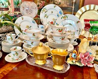 CASTLETON MA LIN CHINA LOOKS BEAUTIFUL WITH THE BOHEMIAN COLORED CRYSTAL STEMS, GOLF CHARGERS AND CRYSTAL.