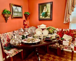 ANOTHER DINING TABLE FULL OF SILVER AND CHINA!