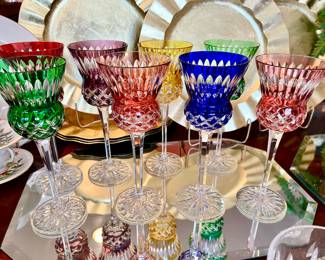 LOVE THESE!!  BOHEMIAN CUT TO CLEAR CRYSTAL STEMS.  WHAT POPS OF COLOR!  NOTICE THE REFLECTION IN THE MIRROR!