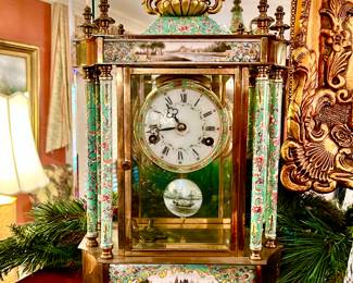 CLOISONNE AND ENAMEL PORCELAIN MANTLE CLOCK.  A TRUE BEAUTY.