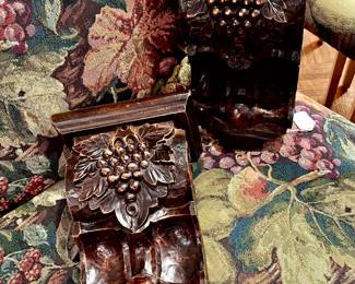 HEAVILY CARVED GRAPE SCONCES.