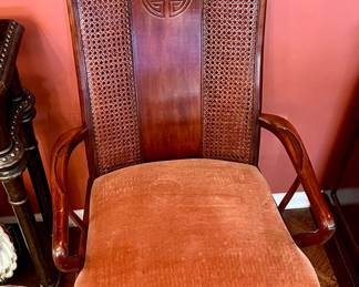 WE HAVE 6 OF THESE BEAUTIFUL VINTAGE CANED ASIAN MOTIF DINING CHAIRS.