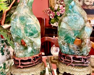 ANTIQUE CHINESE AQUAMARINE QUARTZ PARROTS.  SO PRETTY!