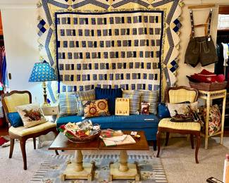 LARGE BLUE AND YELLOW QUILT!  SO PRETTY!