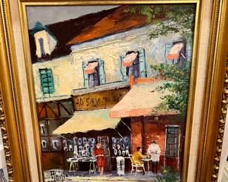 QUAINT FRENCH BISTRO OIL PAINTING.