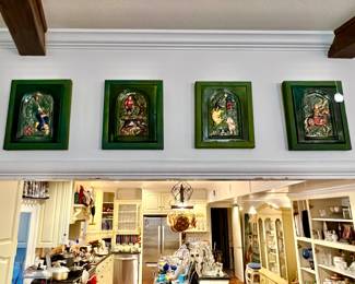 HUNTING SCENE FRAMED TILES SOLD AS A SET.