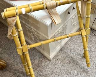 VINTAGE YELLOW LUGGAGE RACK.