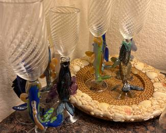 Love these fish blown glass champagne glasses 
