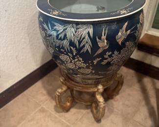 Asian fishbowl very large on stand 