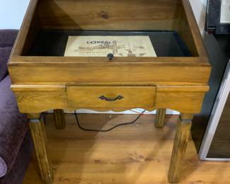 Vintage RARE solid wood display case. Or a piece to Show “n Tell that special Book or Item in your home. Top lifts up and secured by a wood wooden matching brace.  Very nice indeed!