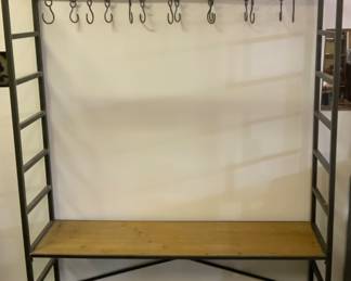 Utility Cart all steel with casters, easily moveable and comes with hooks for hanging pots ‘n pans or Plants. Also has a shelf for potting plants or hold extra items in the pantry or kitchen