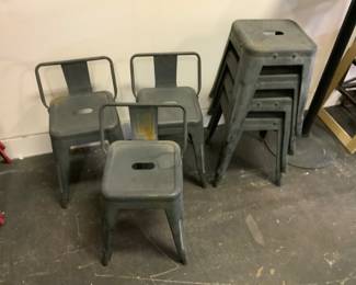 GIA Silver 24”; Lowback Metal Stool Set of 3; also featuring  Tolix Low Metal Stool's (no backs)