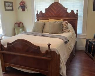 Queen size bed with antique head/footboard