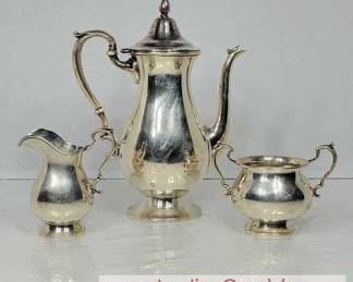 9 Sterling Silver Coffee Pot, Creamer, and Sugar