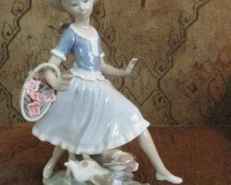 Lladro "Mirth in the Country Girl & Dog" Figurines.  Issued 1974.  Retired 1995.