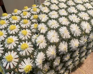 White/Yellow Crocheted Floral Throw Blanket