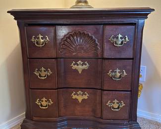 Chippendale Style Mahogany Block Front - 3 Drawer Side Table