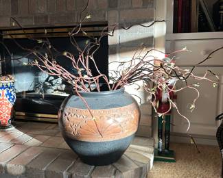 Black/Brown Etched Design Floor Vase