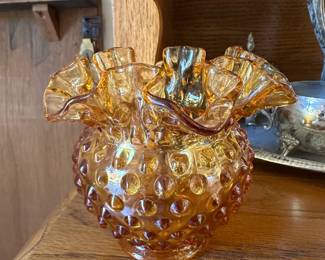 Fenton Amber Glass Hobnail/Ruffled Top Vase
