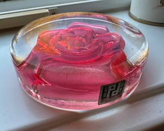 Blown Glass Rose Paperweight 