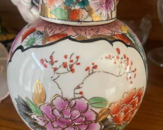 Chinoiserie Hand Painted Floral Ginger Jar

