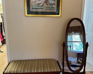 Oval Full Length Floor Mirror, Green/Yellow Stripe Lane Cedar Chest