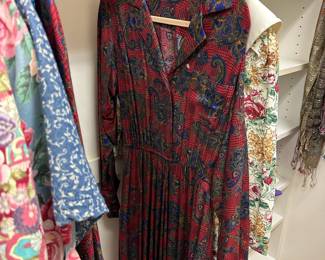 Long Sleeve Red/Blue Paisley Dress